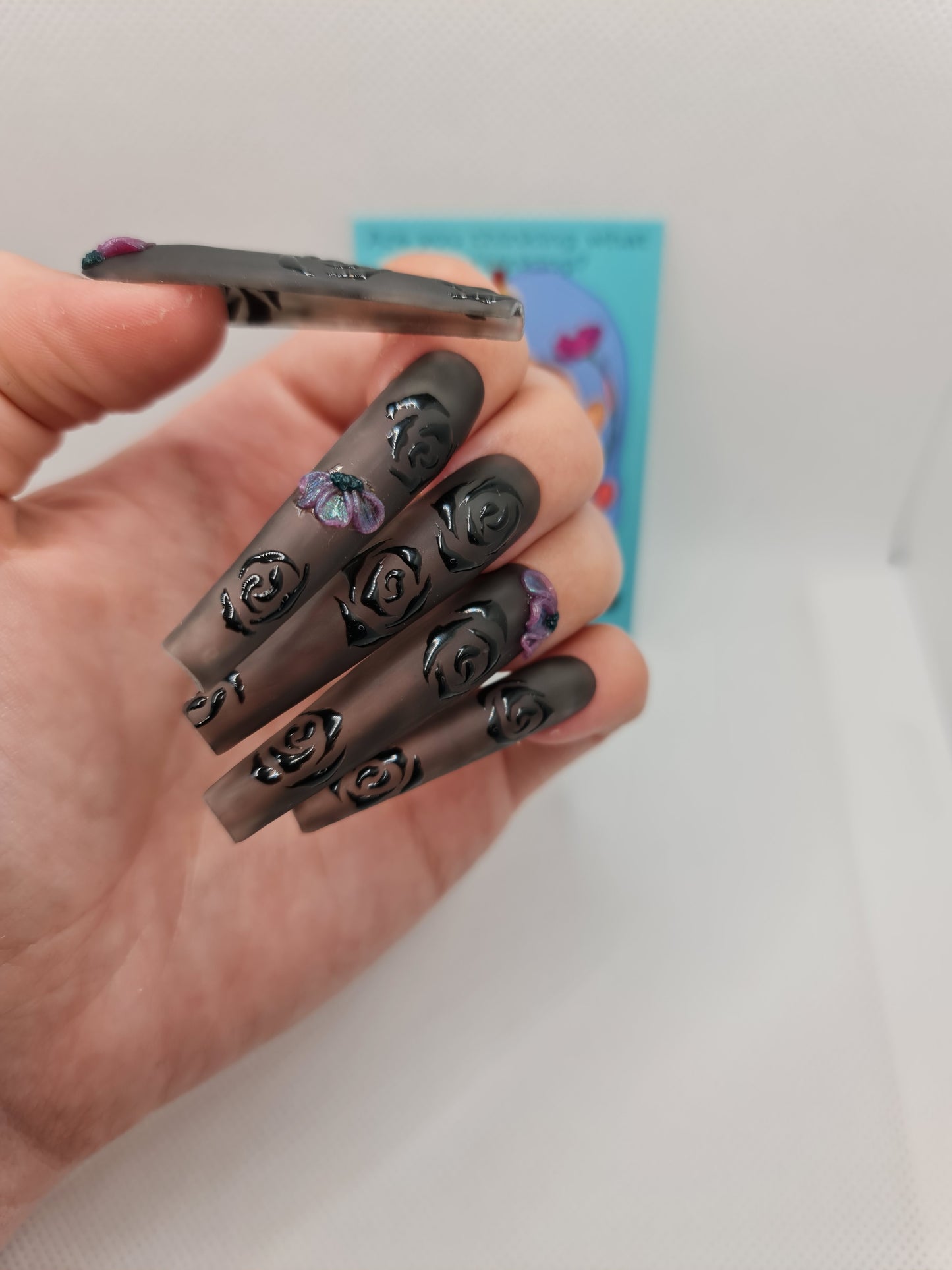 Black Roses Acrylic Press-On Nails (Fits Small - 50mm Length)