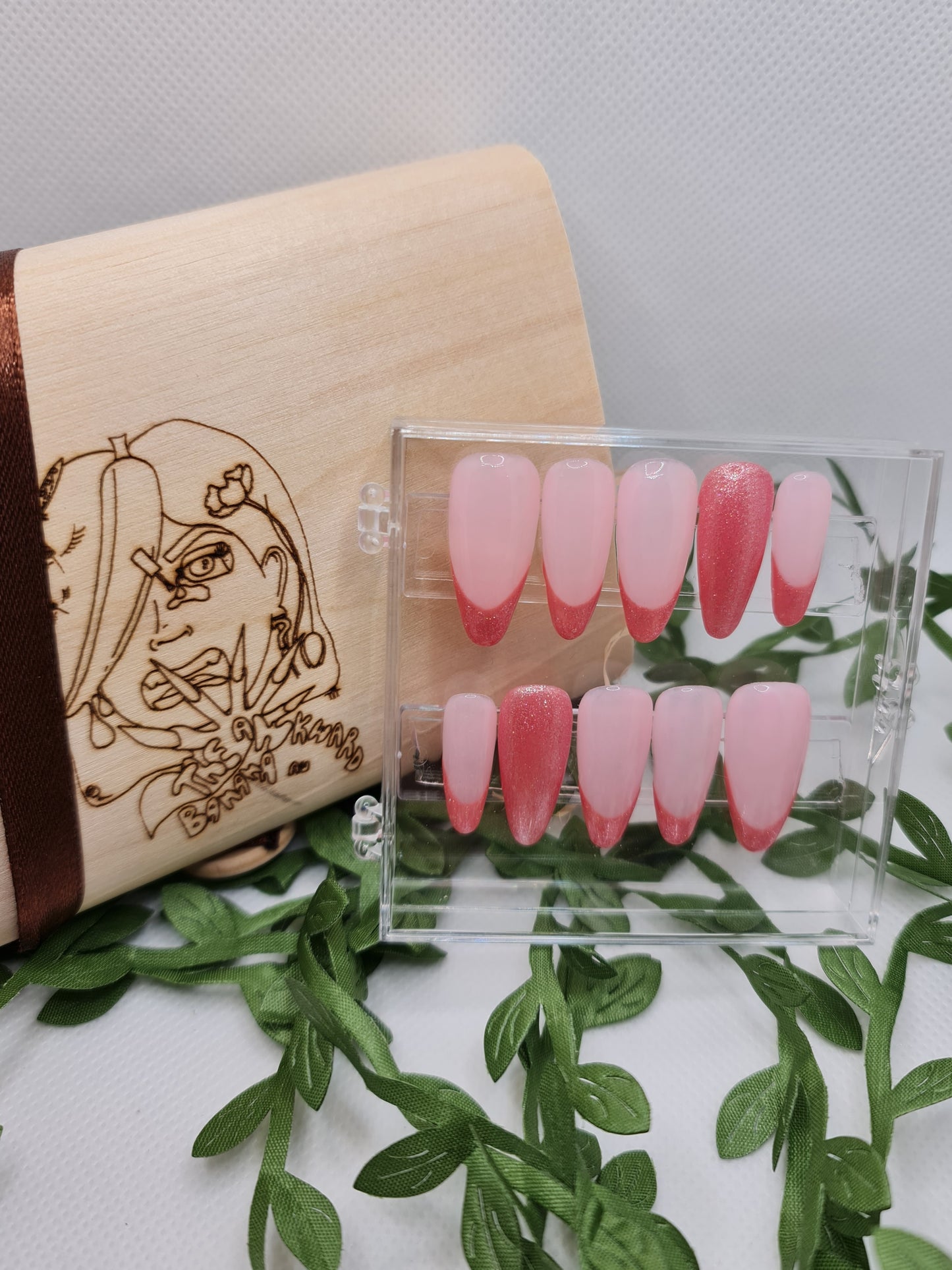 Pink-Sherbet Mini Frenchie Acrylic Press-On Nails (Fits Medium - 30mm Length)