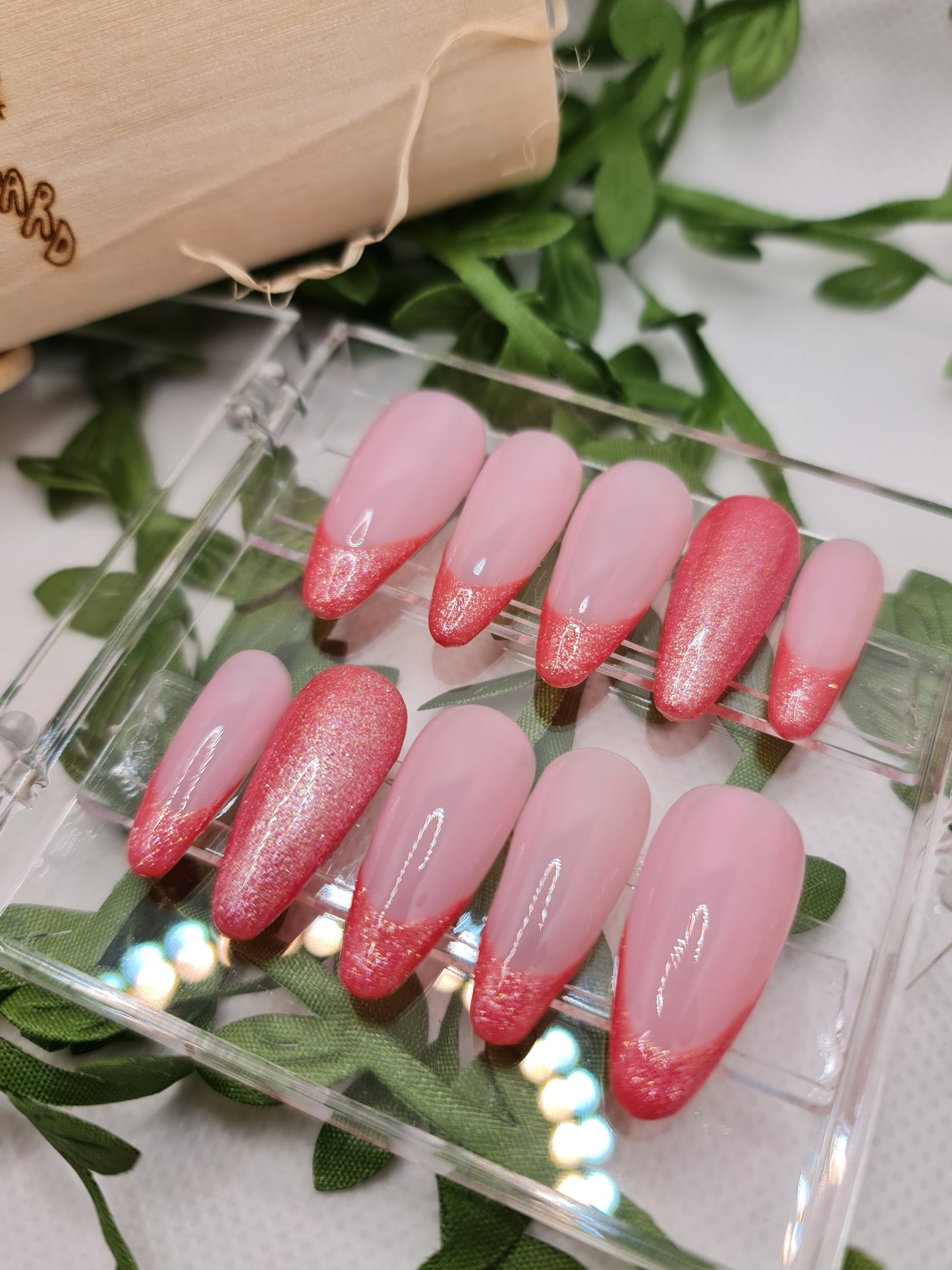 Pink-Sherbet Mini Frenchie Acrylic Press-On Nails (Fits Medium - 30mm Length)