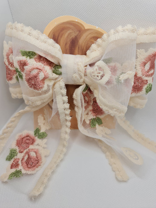 Embroidered Bow Hair Clip