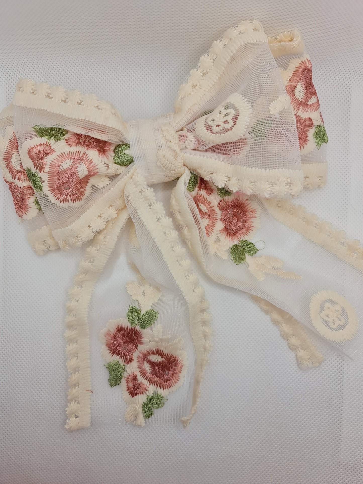 Embroidered Bow Hair Clip